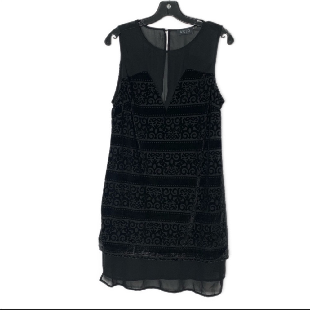 Astr Black Velvet Dress with Sheer Details - Picture 2 of 6